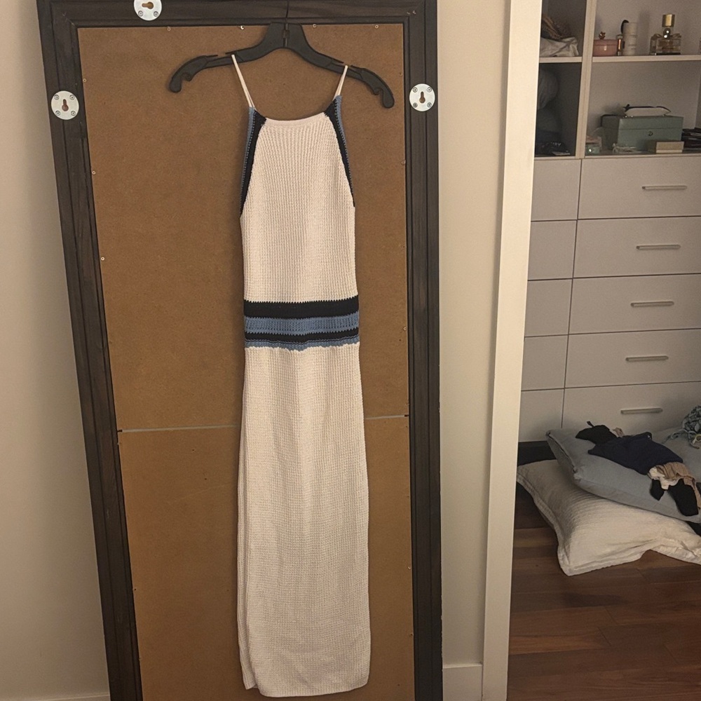 Eva Mendes for New York & Company White and Blue Maxi Dress